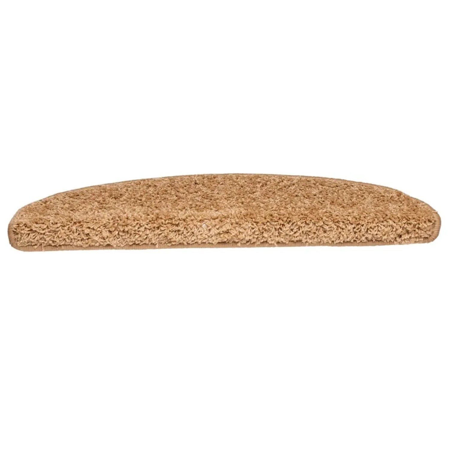 Beige, halbrunde Stufenmatte aus getuftetem PP, 65x21 cm, für sicheren Halt auf Treppen.