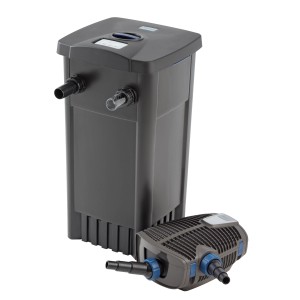 Oase Durchlauffilter-Set FiltoMatic 14.000 OC für Teiche bis 14 m³, mit Filterpumpe und UVC-Vorklärgerät.