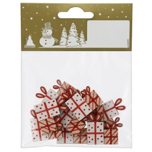 Streudeko Geschenke, 9 Holz-Anhänger in Weiß und Rot für Weihnachtsdeko.