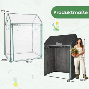Costway Tomatengewächshaus mit PVC- und Netzabdeckung, Maße dargestellt.