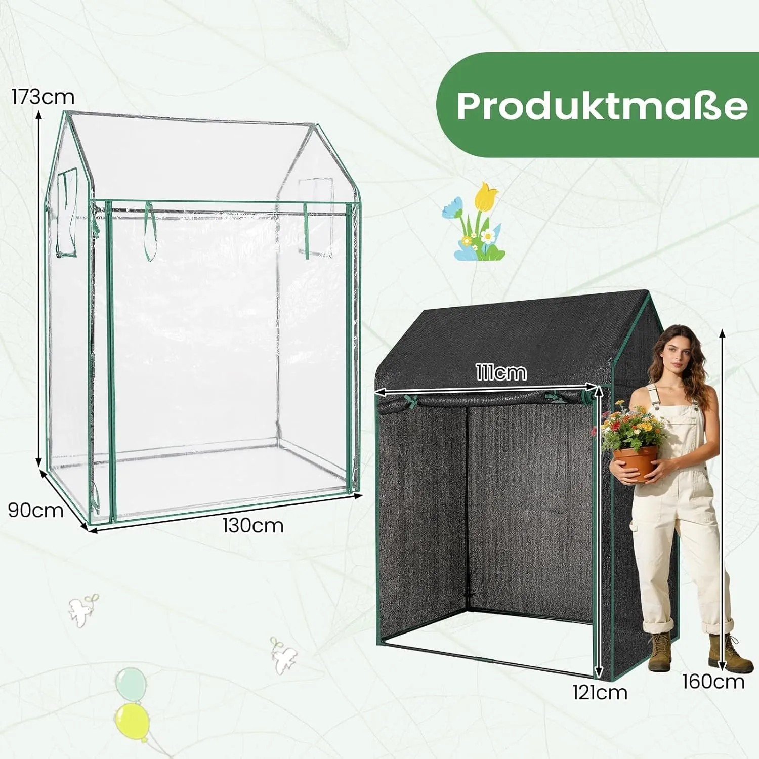 Costway Tomatengewächshaus mit PVC- und Netzabdeckung, Maße dargestellt.