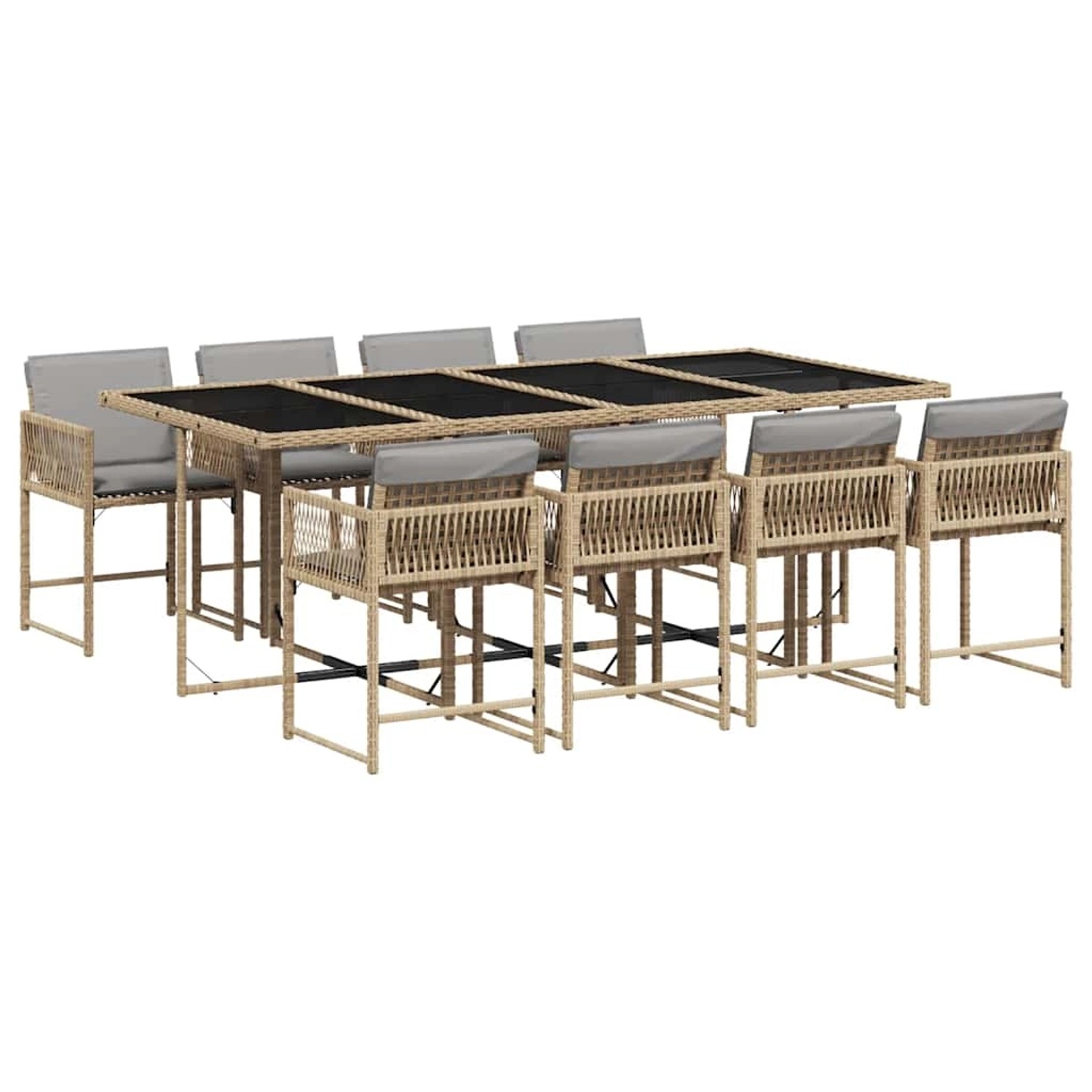 vidaXL 9-Tlg Garten-Essgruppe mit Kissen Beigemischung Poly Rattan 3211464