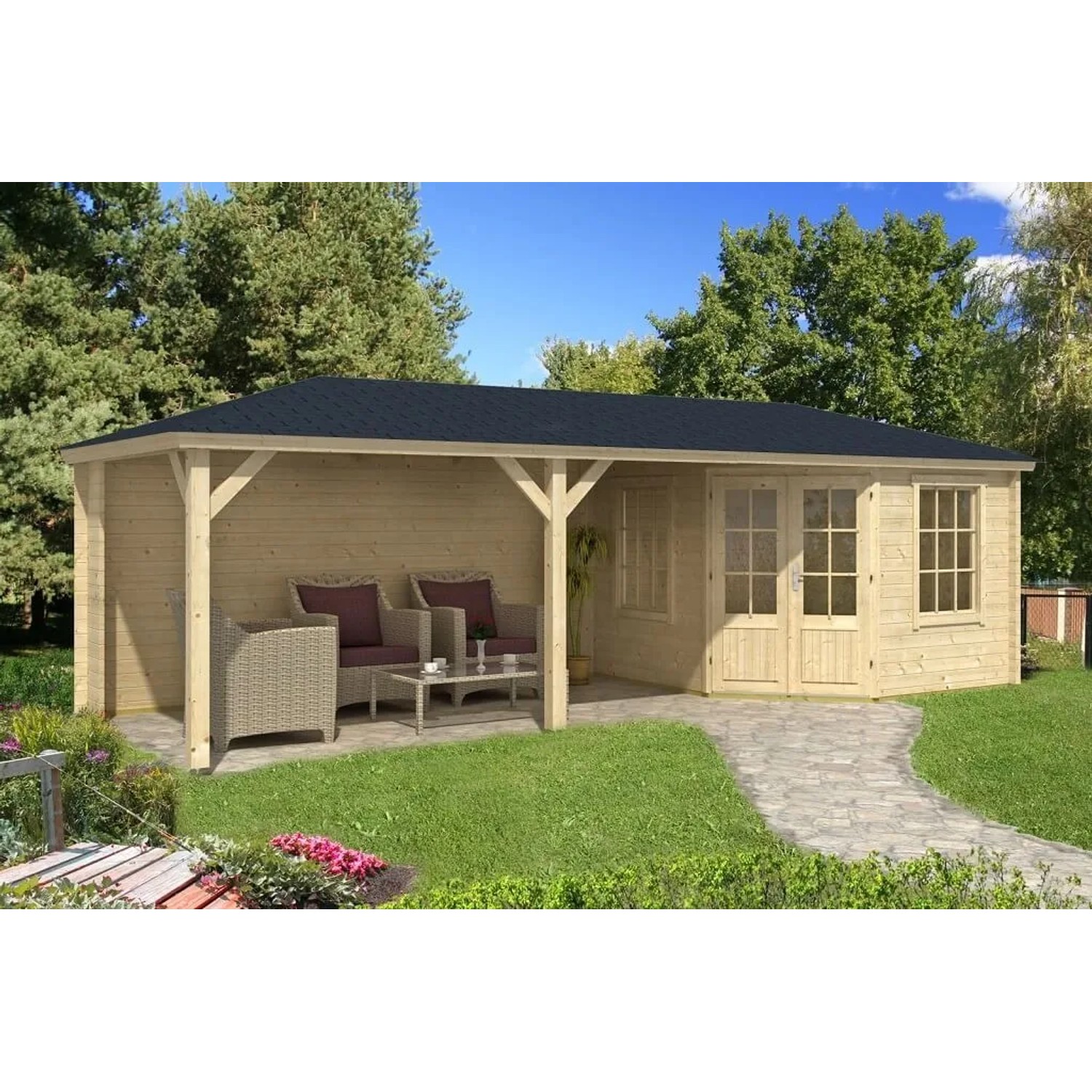Alpholz Holz-Gartenhaus Mississippi 814x321cm Imprägniert 34mm Wandstärke