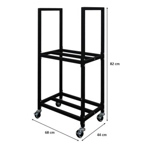 Schwarzes Kaminholzregal XS mit 2 Ebenen und Rollen für Innen und Außen.