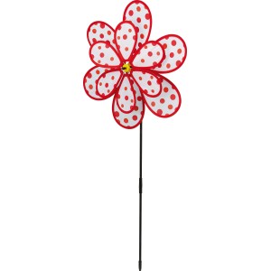 Windrad mit Stecker, Nylon, rot-weiß gepunktet, ca. 41x38x3 cm. Gartendeko für Kinder.
