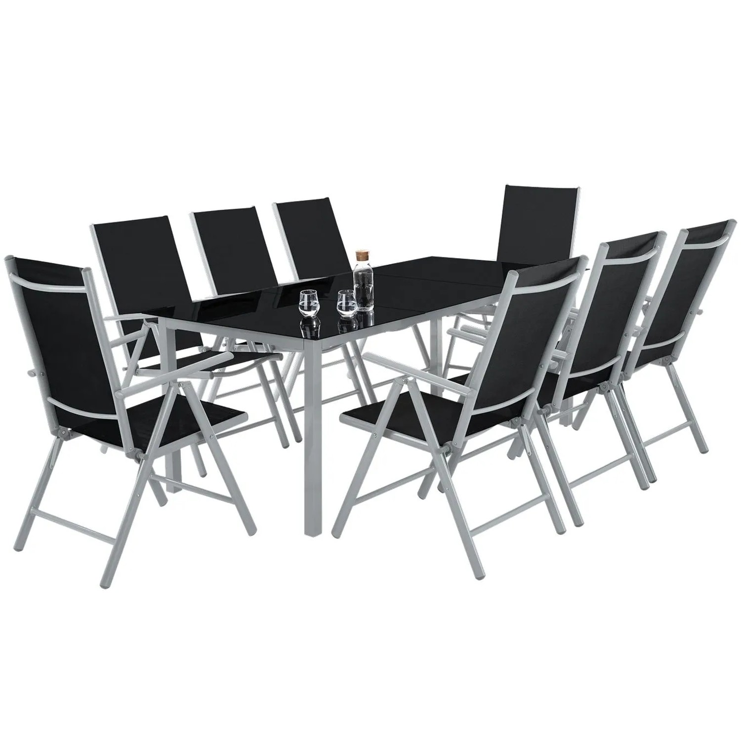 Tectake Aluminium Sitzgruppe Pompeii Mit Aluminiumgestell  Für 8 Personen Wetterfest  189 x 90 x 72 70 cm Silber