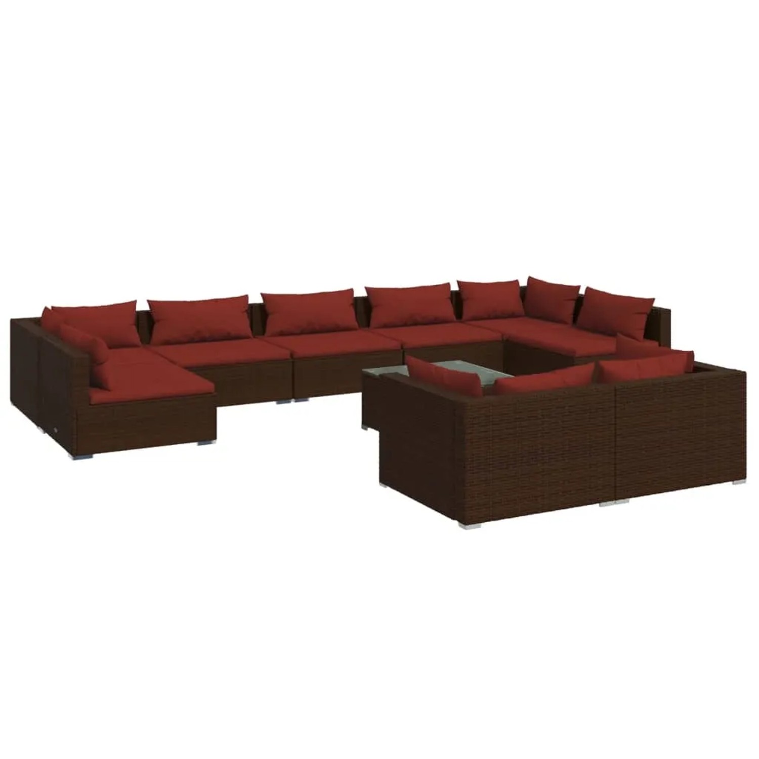 vidaXL 10-Tlg Garten-Lounge-Set mit Kissen Braun Poly Rattan 3102067