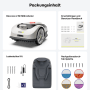 Packungsinhalt: RoboUP Raccoon 2 SE Mähroboter, Ladestation, Ersatzklingen, Handbuch, Navigationsplatten.