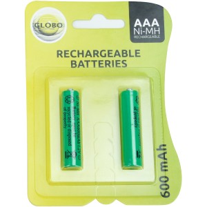 Globo Ersatzakkus für Solarleuchten, 2 AAA-Batterien, 600 mAh, wiederaufladbar.