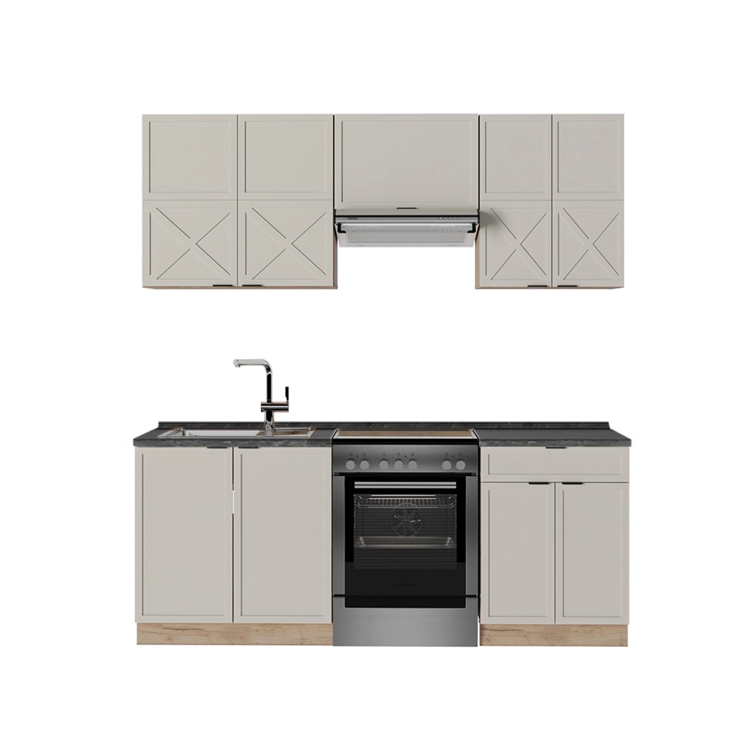 Vicco Fame-Line Küchenzeile GrauBeige/Goldkraft Eiche 200 cm AP Anthrazit günstig online kaufen