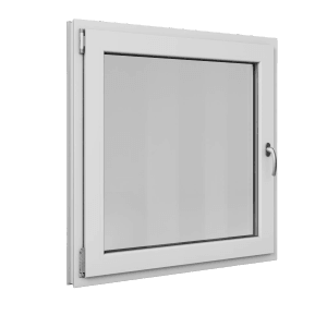 Weißes Roro Kunststofffenster Basic, 100x100 cm, DIN links, mit Dreh-/Kippfunktion und 3-fach Verglasung.