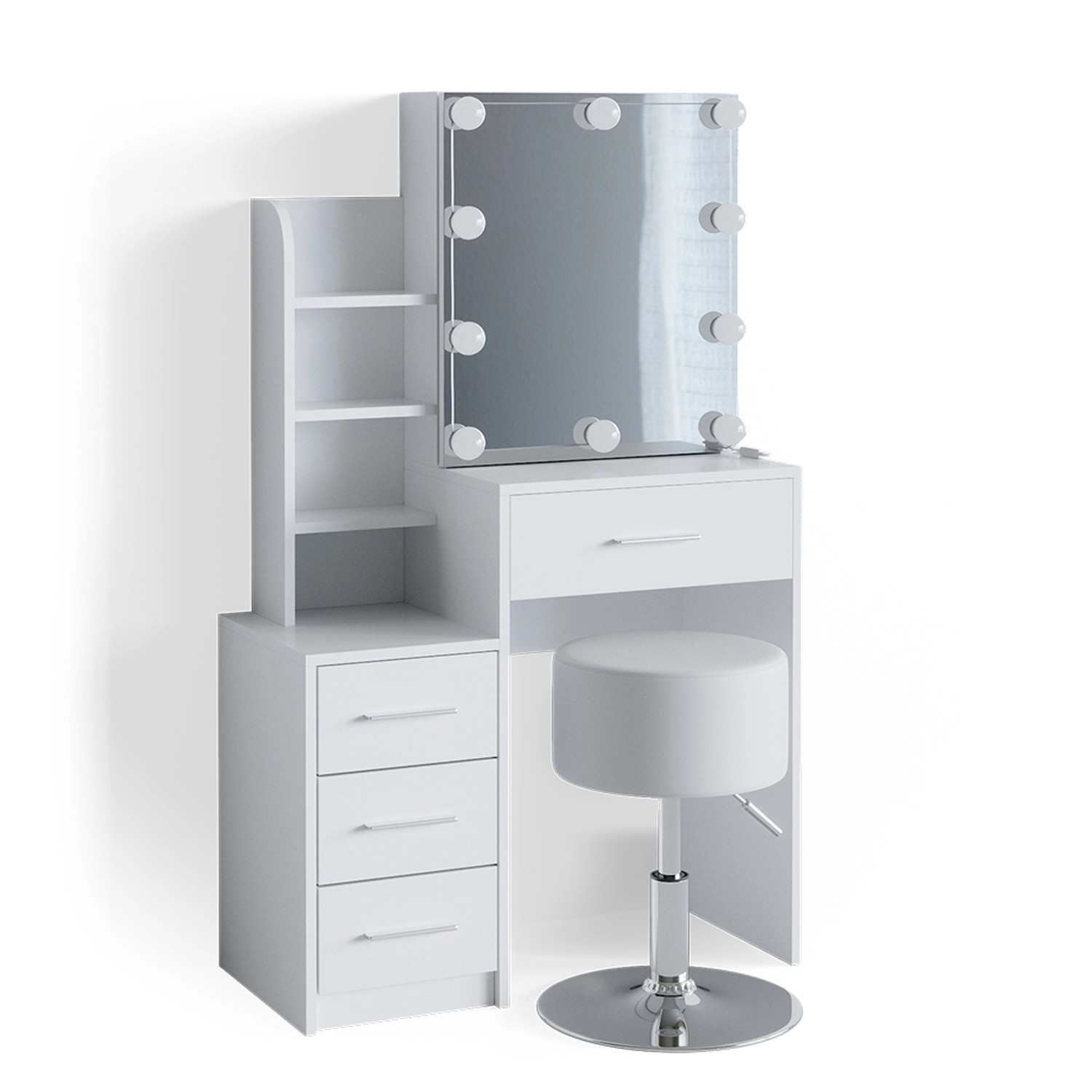 Vicco Schminktisch Conrada Weiß 36 cm mit LED Beleuchtung und Hocker günstig online kaufen