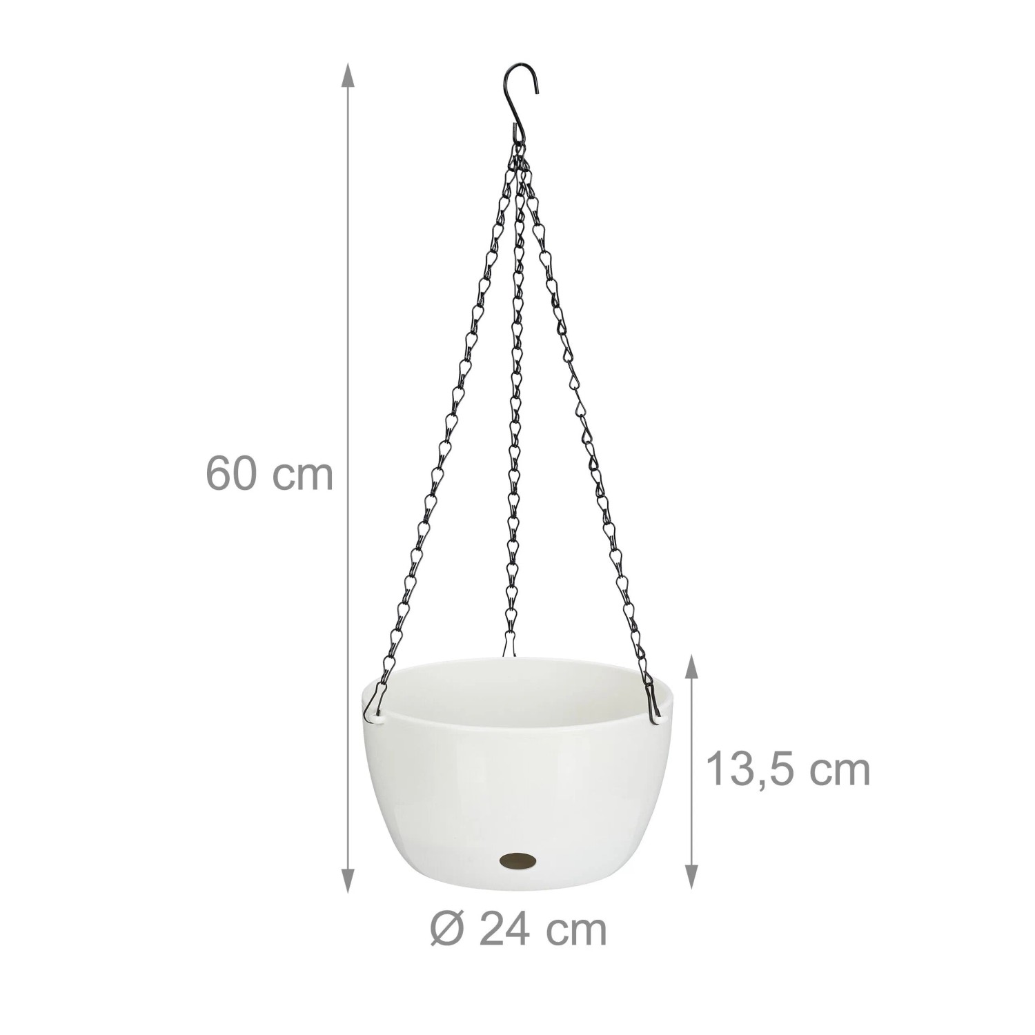 Relaxdays Blumenampeln 2er Set Kunststoff Stahl Weiß Schwarz Wasserspeicher 60 cm x 24 cm_4