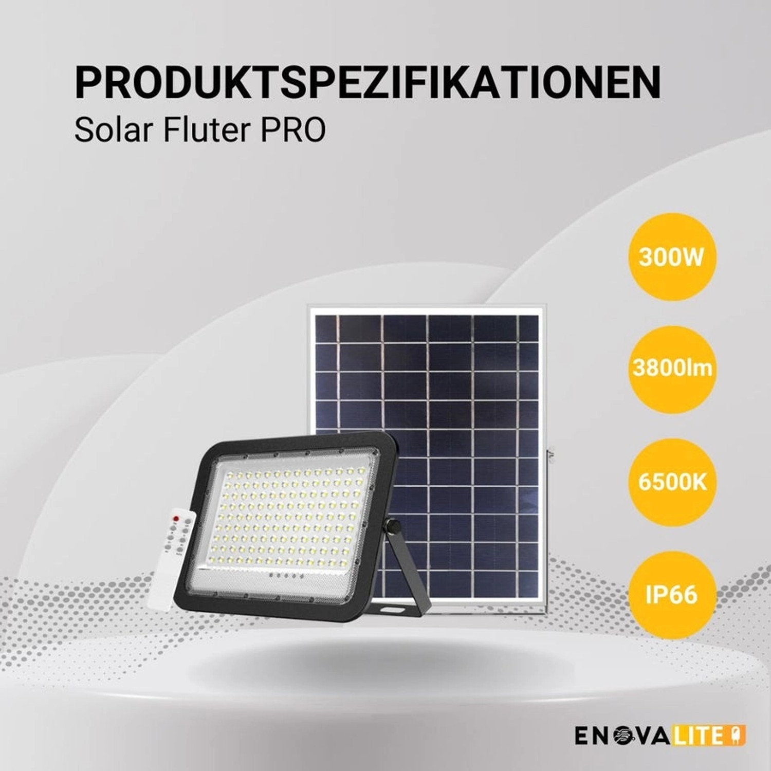 ENOVALITE Solarstrahler PRO 300W 3800lm 6500K Kaltweiß IP65 Außenstrahler Solar Fluter Dämmerungssensor Fernbedienung Schwarz_3
