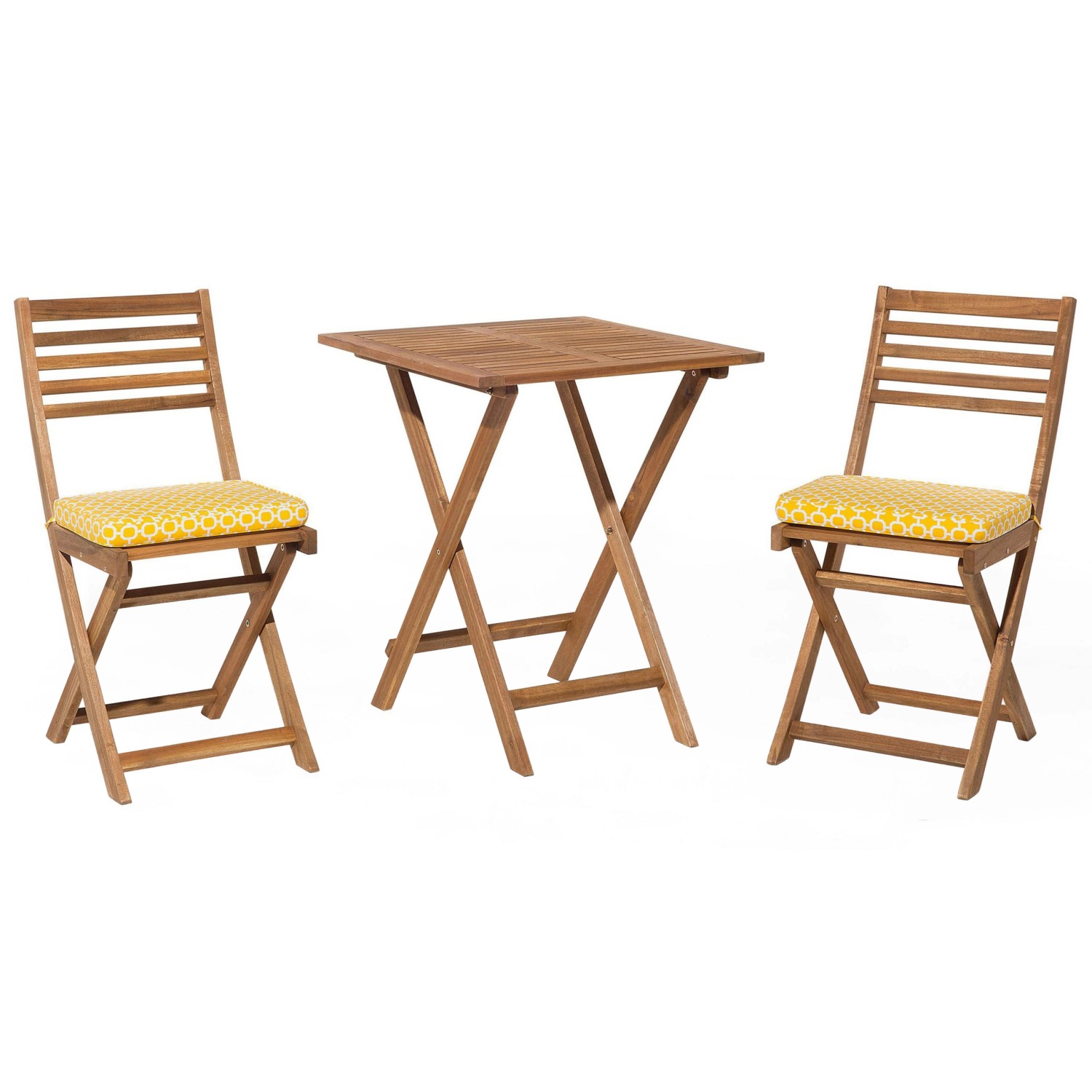 Beliani Bistro Set Heller Holzfarbton Gelb Weiss 60x60x84