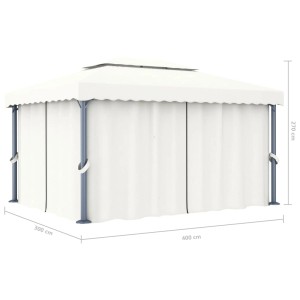 Cremeweißer vidaXL Pavillon 4x3m mit Vorhängen und LED-Lichterketten für Garten & Terrasse.