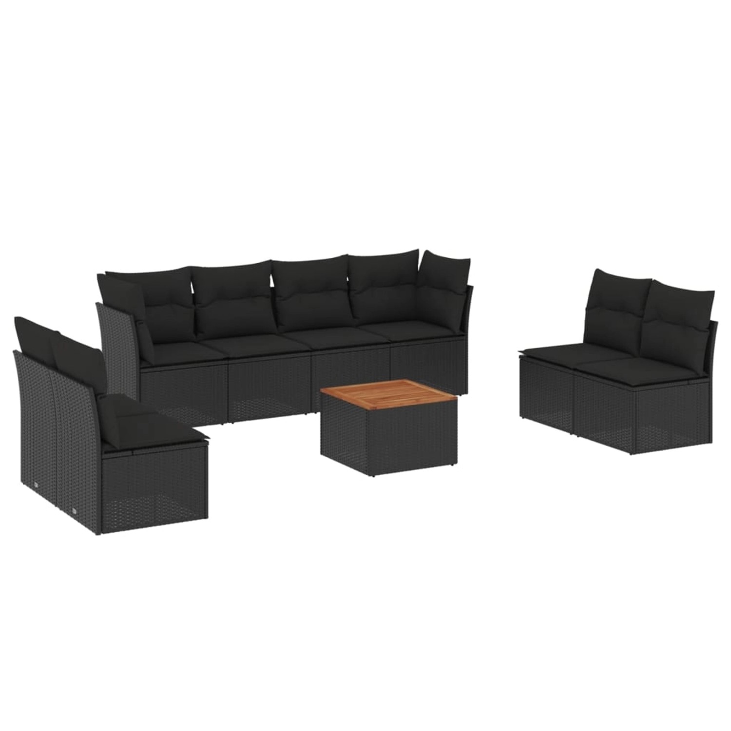 vidaXL 9-tlg Garten-Sofagarnitur mit Kissen Schwarz Poly Rattan Modell 66