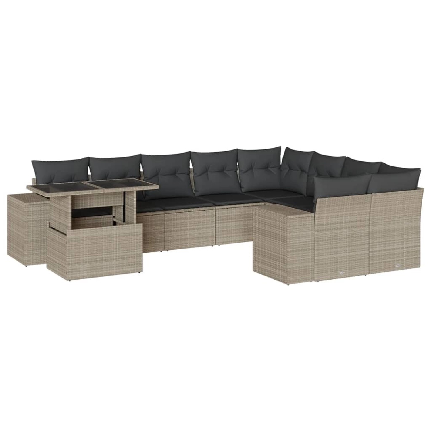 vidaXL 10-Tlg Garten-Sofagarnitur mit Kissen Hellgrau Poly Rattan 3269402