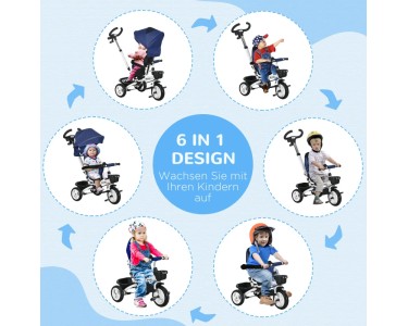 6 In1 Dreirad - Faltbar Kinderdreirad Mit Schubstange Ab 9