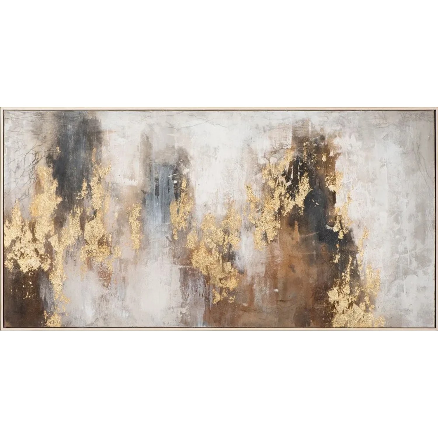 Art Universe Leinwandbild Abstrakte Farbkomposition mit Goldenen Akzenten 72 x 142 cm