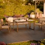 4-teilige Lounge- und Essgruppe Tamworth in Anthrazit-Grau mit Tisch, Bank und Sesseln.