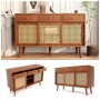 Merax Sideboard 120x40x78 cm Nussbaum Rattan 3 Schubladen 3 Schiebetüren_8