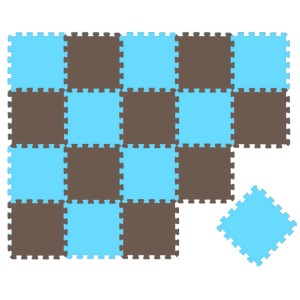 LittleTom Puzzlematte, 18-teilig, braun & hellblau. Weiche Spielmatte für Babys und Kinder.