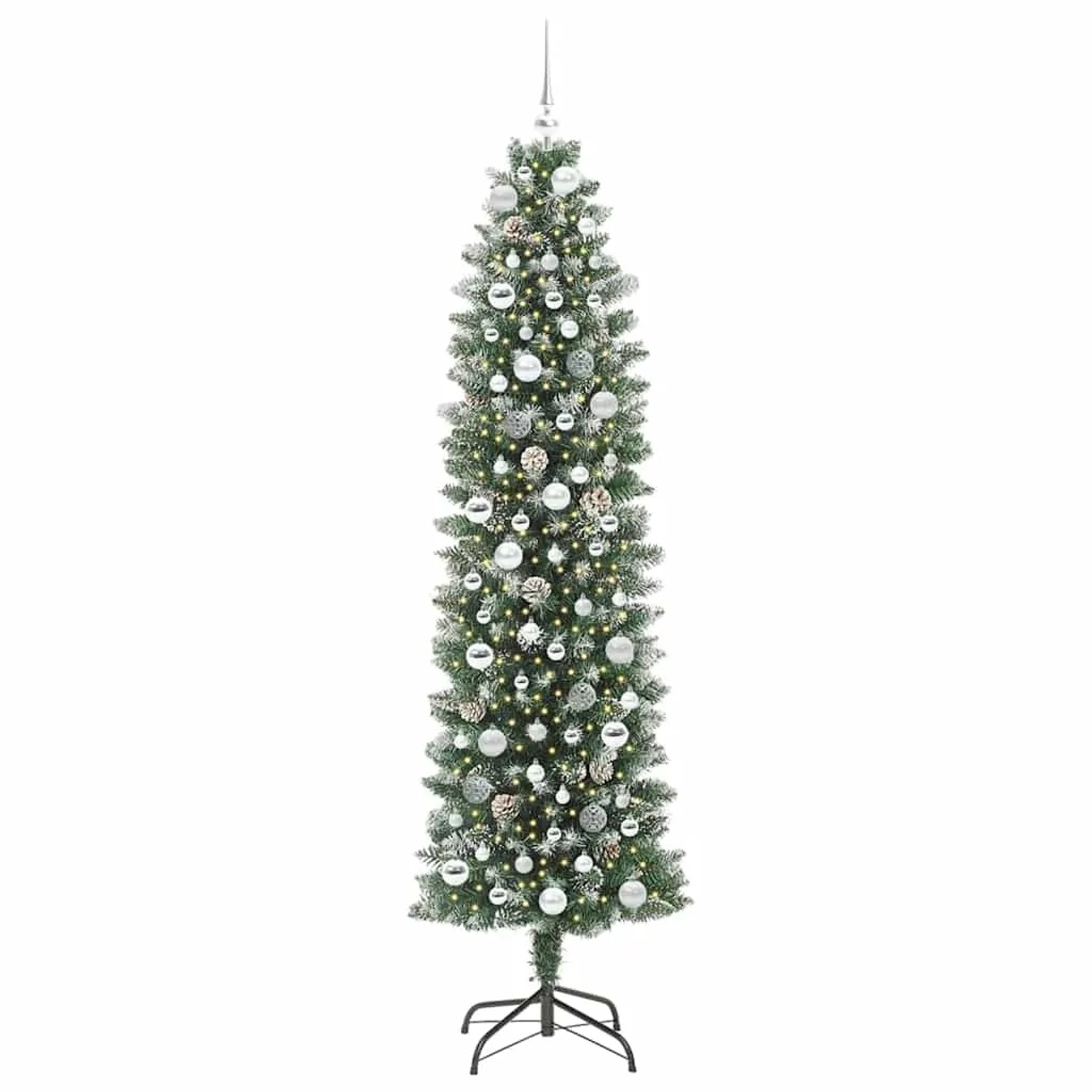 vidaXL Künstlicher Schlanker Weihnachtsbaum Grün und Weiß 210 cm 3395310