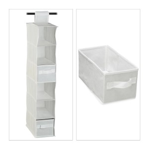Relaxdays Hängeregal für Kleiderschrank Vlies Weiß Faltbar 82 cm x 14,5 cm x 30 cm