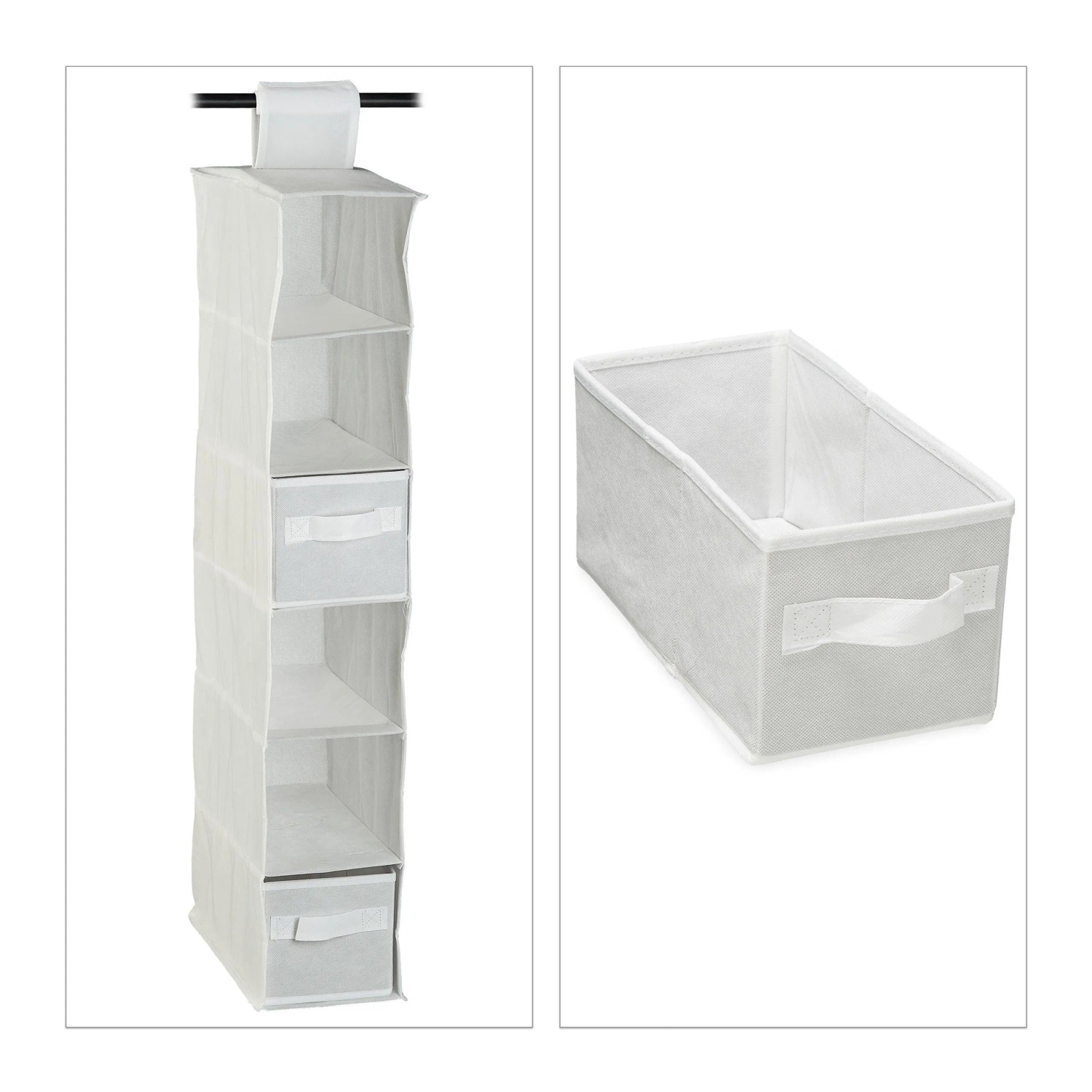 Relaxdays Hängeregal für Kleiderschrank Vlies Weiß Faltbar 82 cm x 14,5 cm x 30 cm