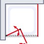 Illustration der Schulte ExpressPlus Drehfalttür mit Seitenwand, die Drehfunktion wird durch rote Pfeile dargestellt.