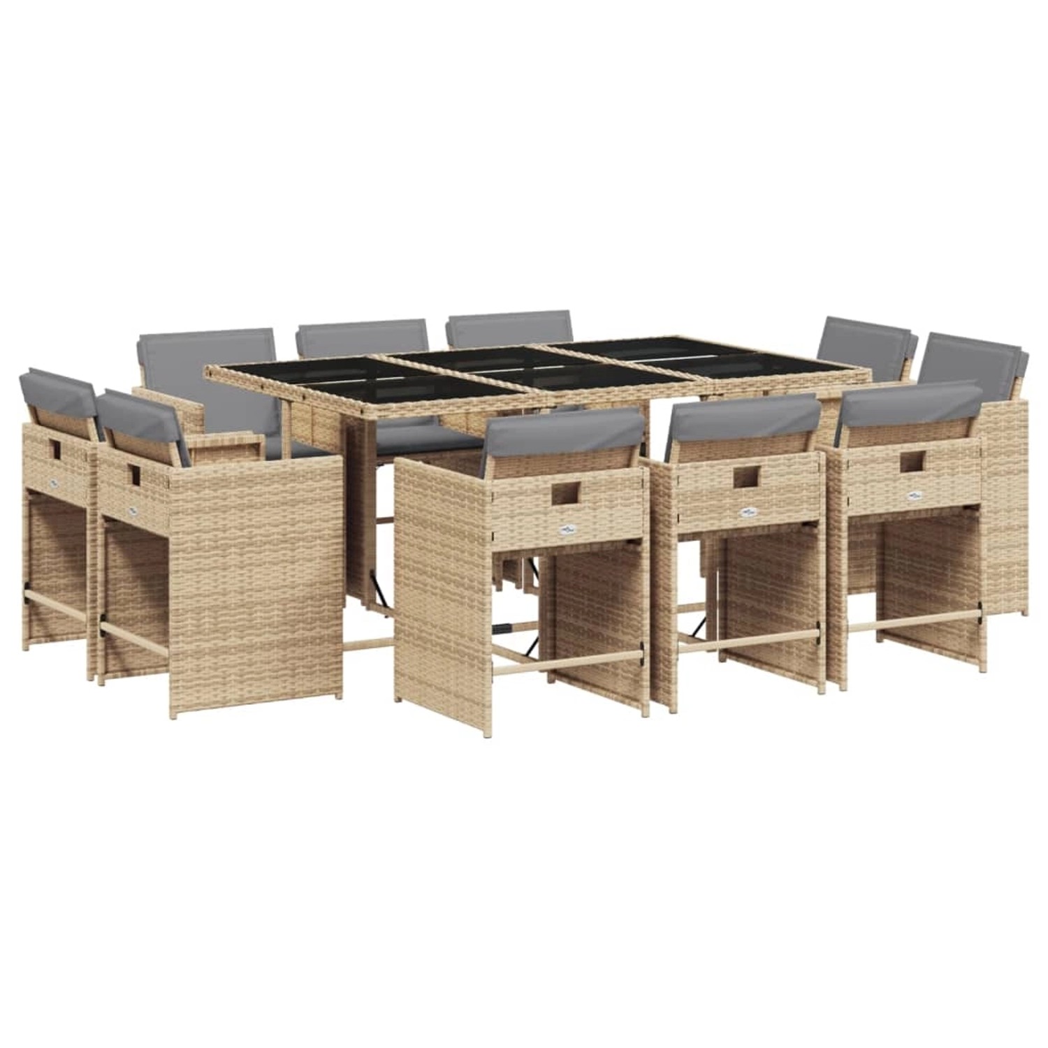 vidaXL 11-Tlg Garten-Essgruppe mit Kissen Beigemischung Poly Rattan 3211212