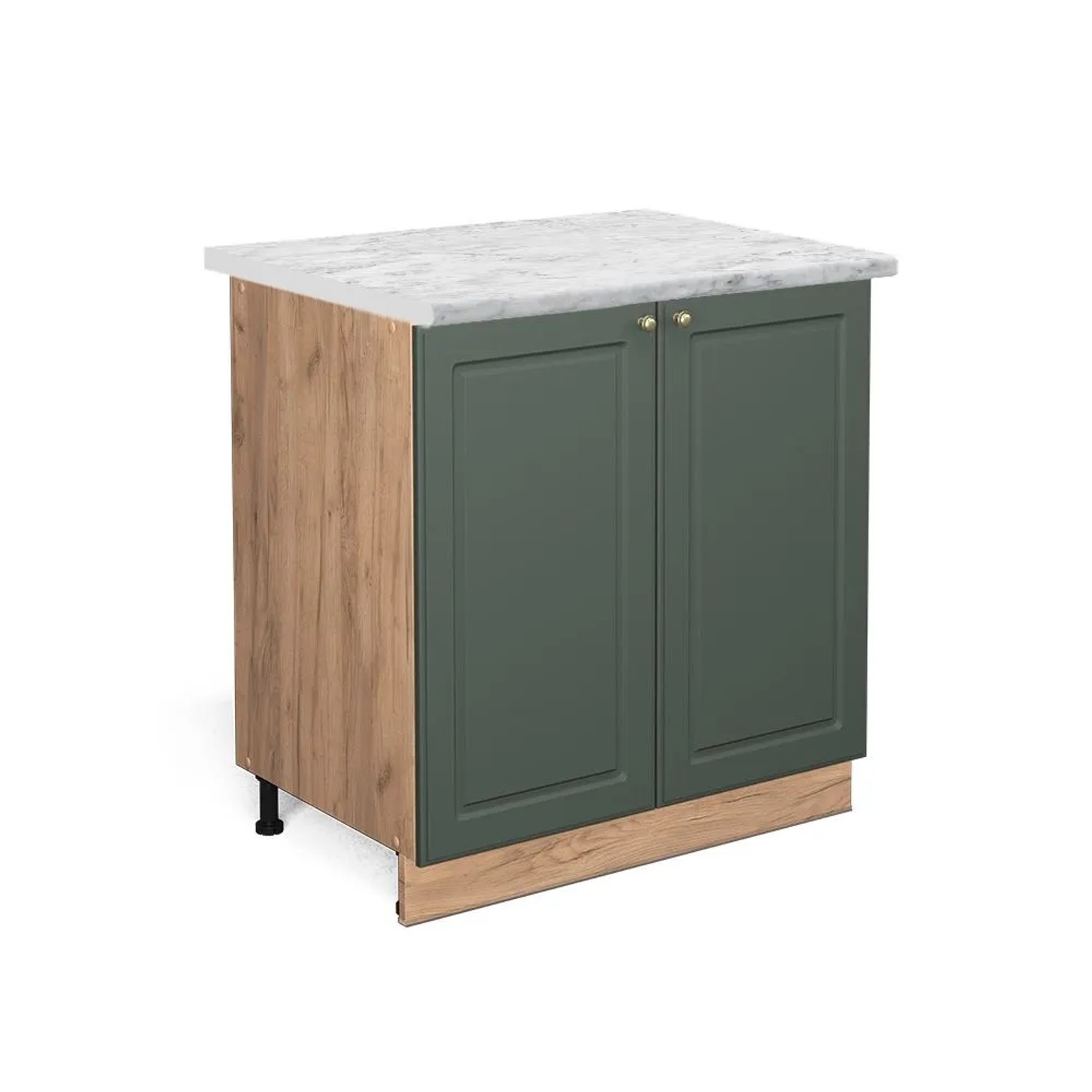 Vicco Küchenunterschrank Fame-Line Grün-Gold Landhaus 80 x 82 mit Regal AP Marmor