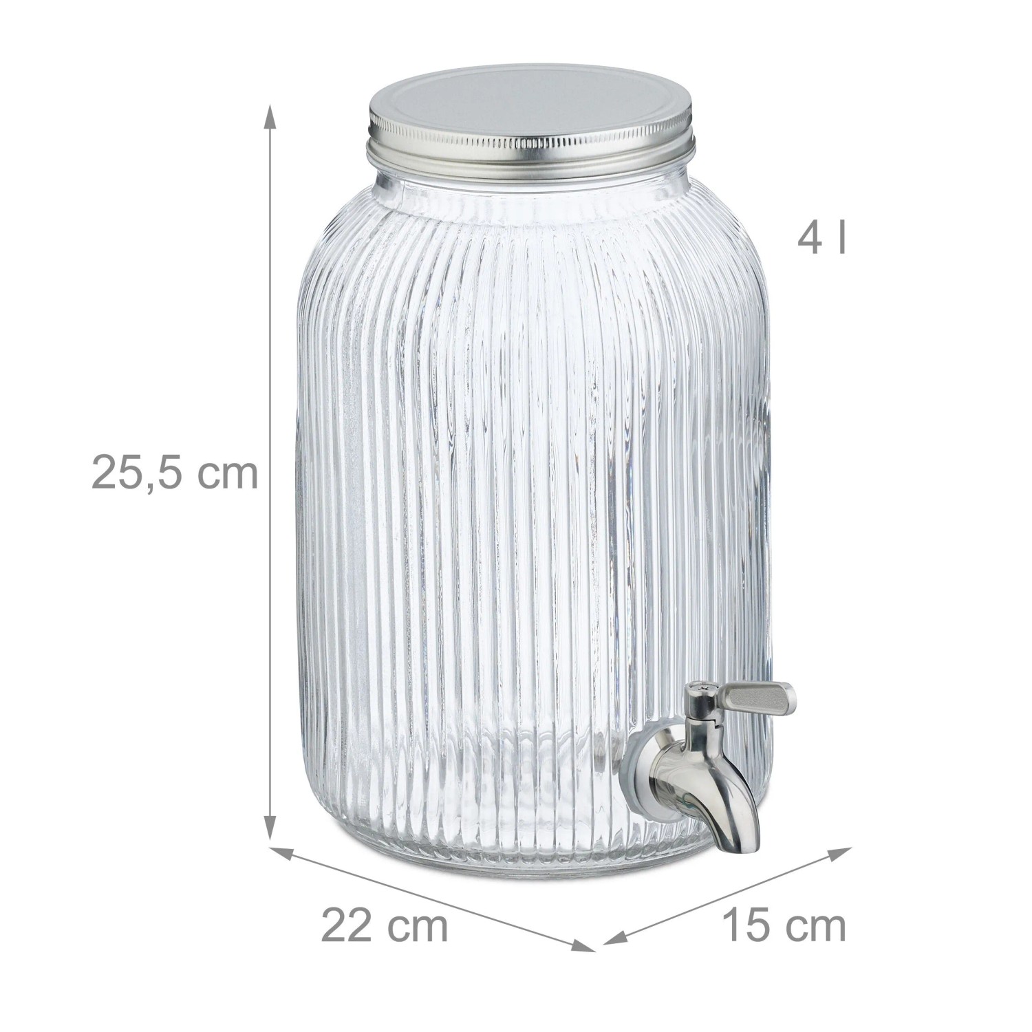 Relaxdays Getränkespender Glas Edelstahl Eisen Transparent Silber Mit Zapfhahn Mit Deckel 25,5 cm x 15 cm x 22 cm 1,3 kg_4