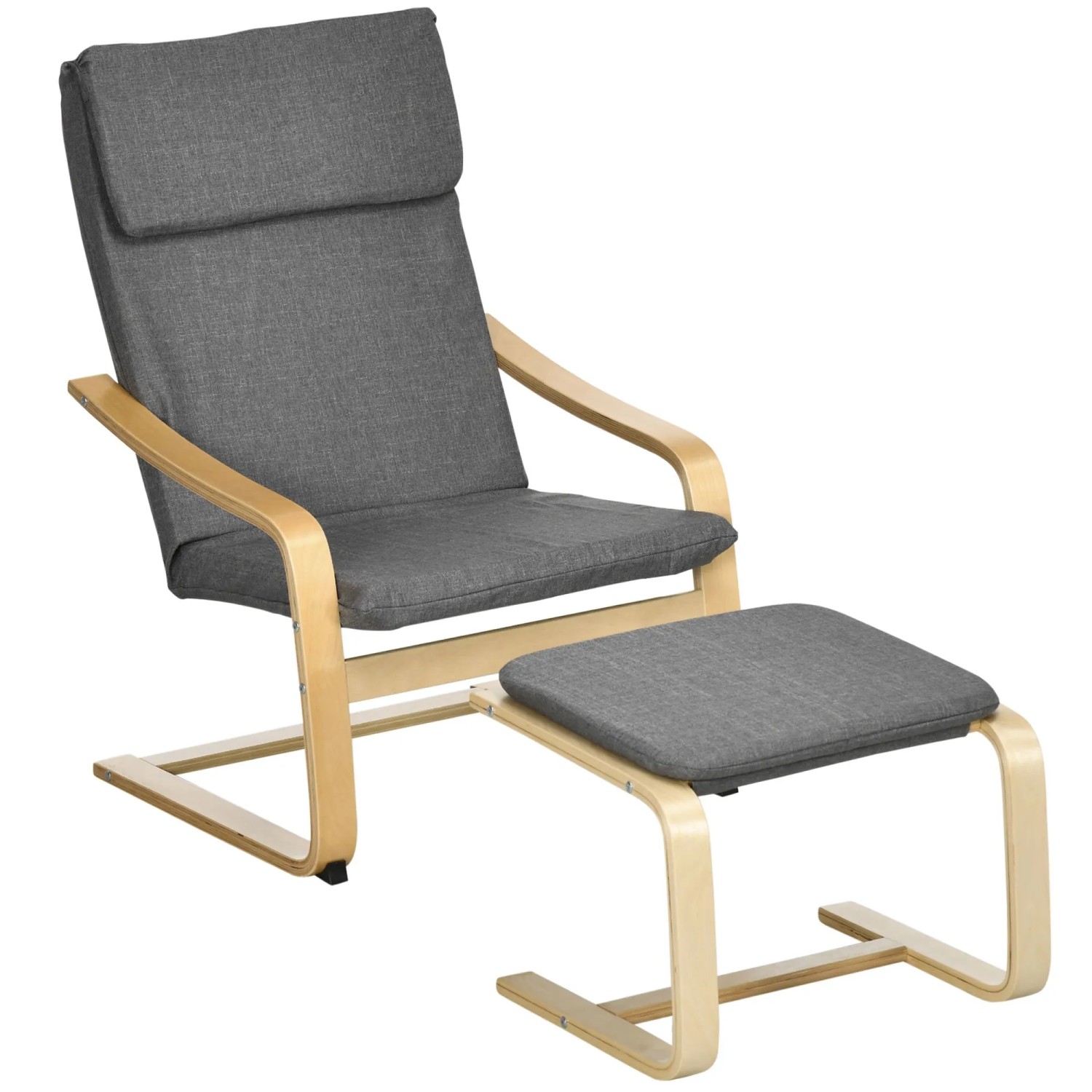 HOMCOM Relaxsessel Relaxsessel Sessel Loungesessel mit Hocker mit Leinenoptik Grau (2-St)