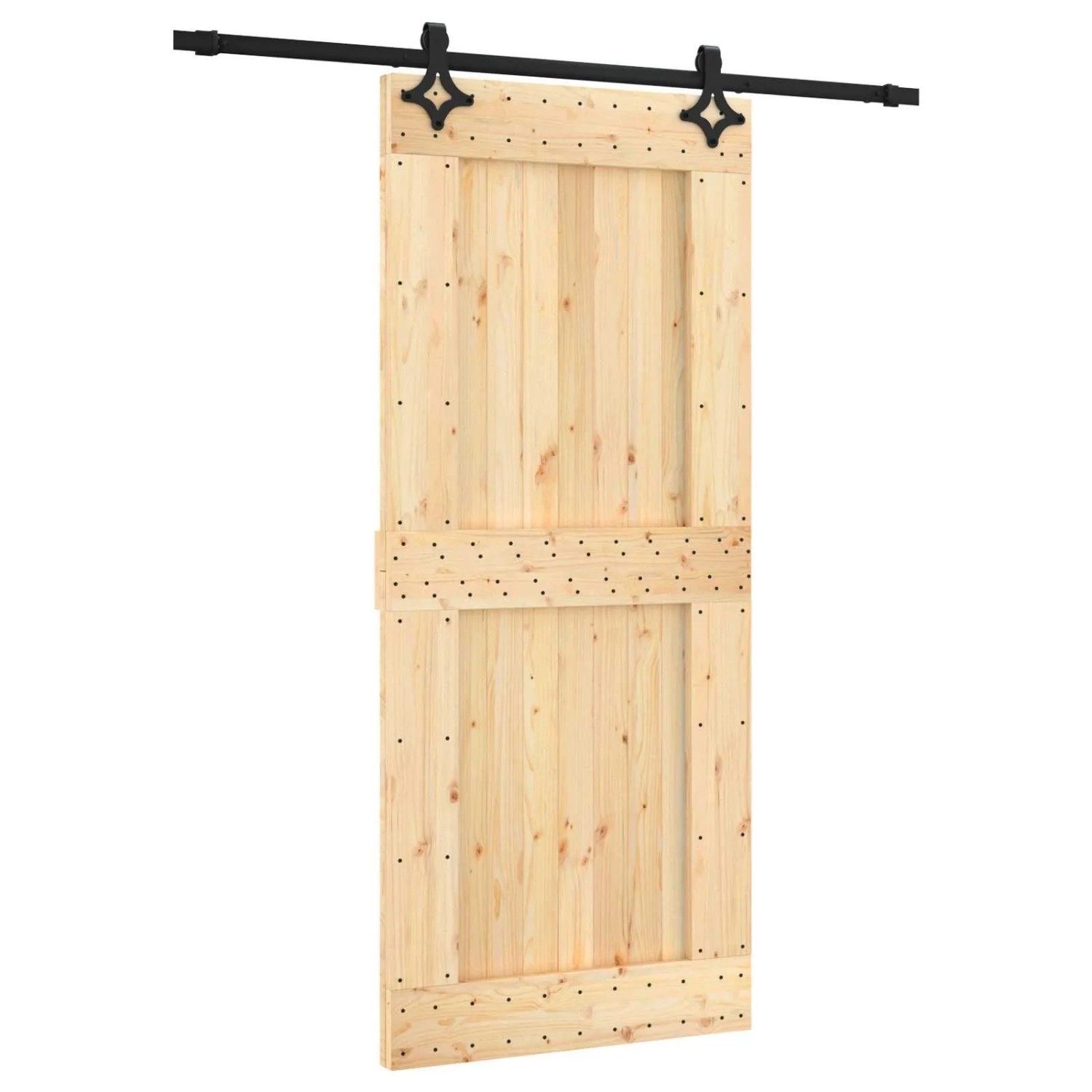 vidaXL Schiebetür Natur und Schwarz 90 x 210 cm Massivkiefer 3445070