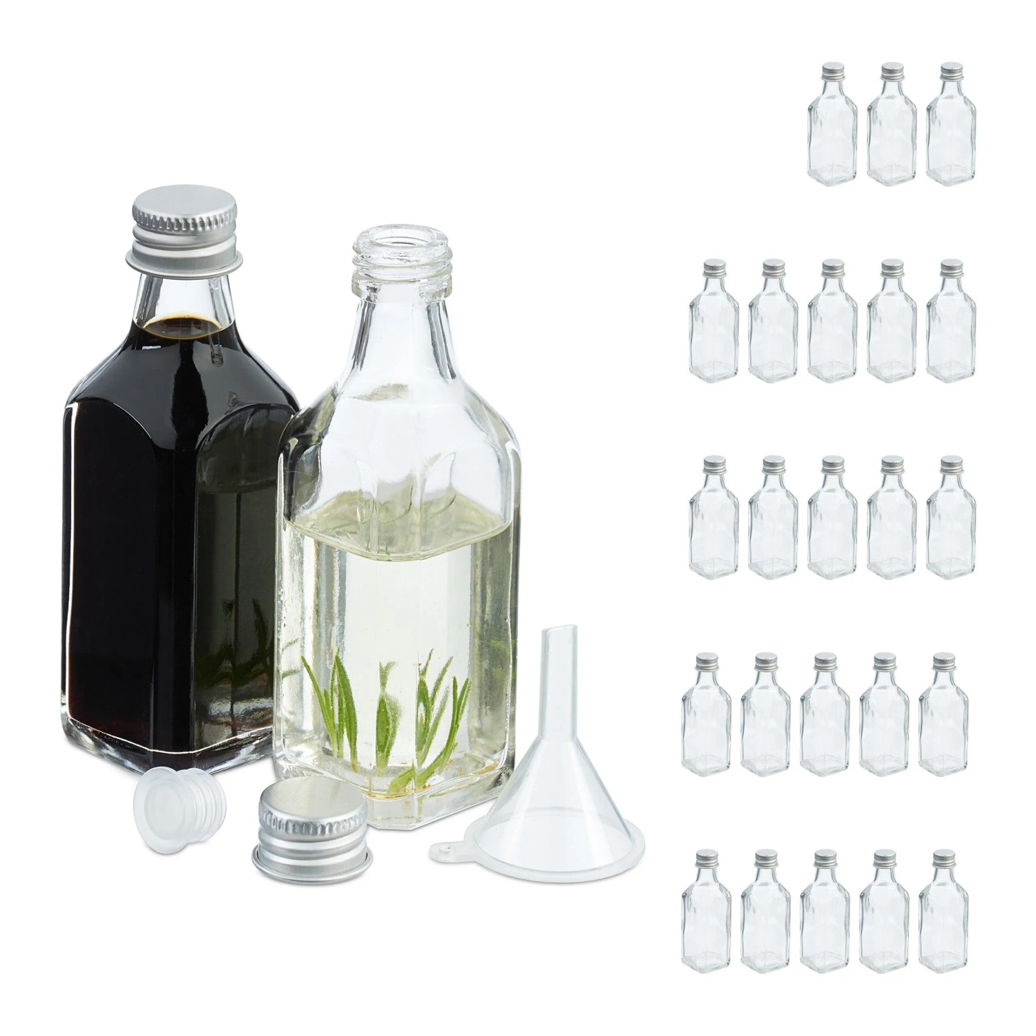 Relaxdays Miniflaschen Glas Transparent Auslaufsicher 25er Pack 50 ml 10 cm x 3,5 cm x 3,5 cm