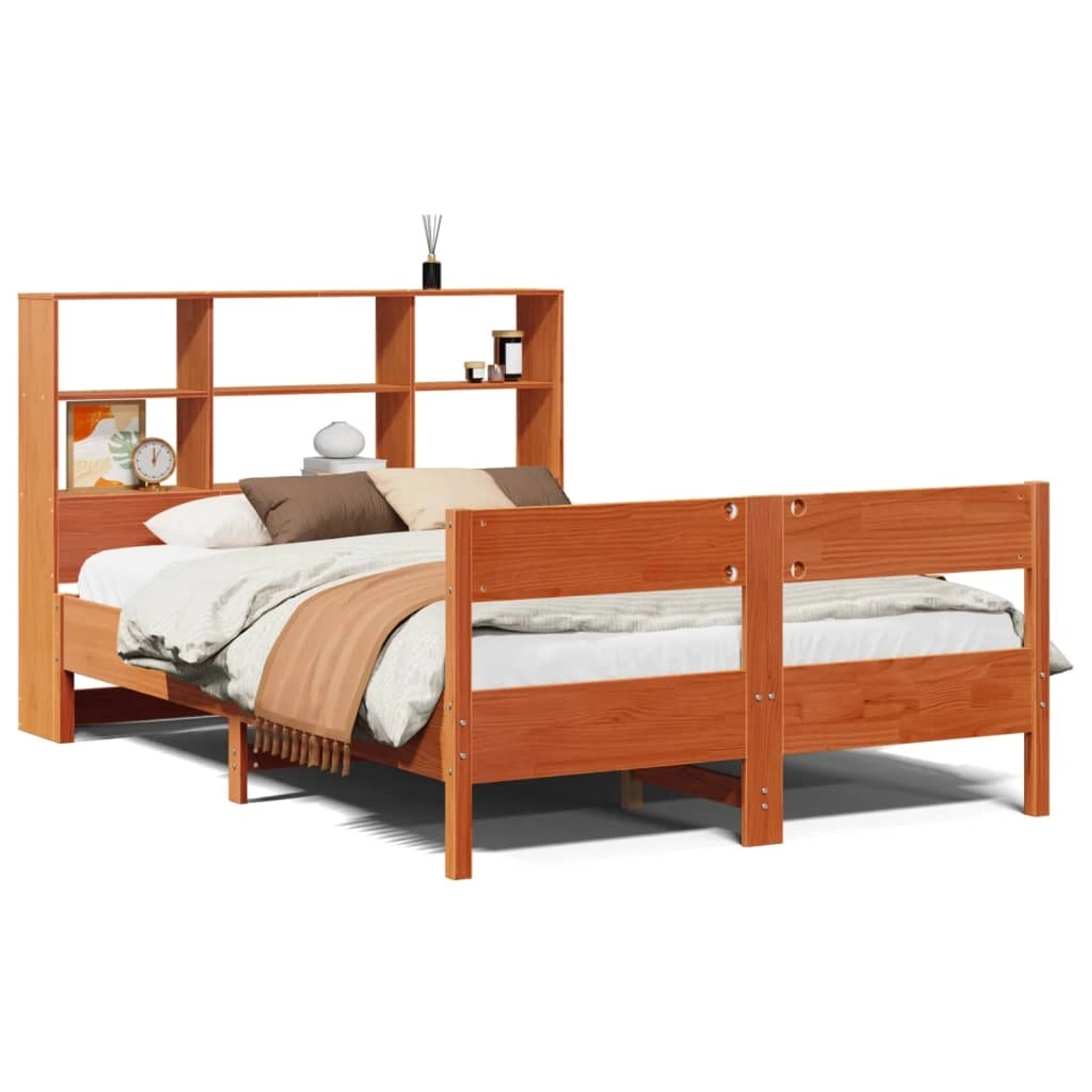 vidaXL Massivholzbett mit Regal ohne Matratze Wachsbraun 135x190 cm 3323004 günstig online kaufen