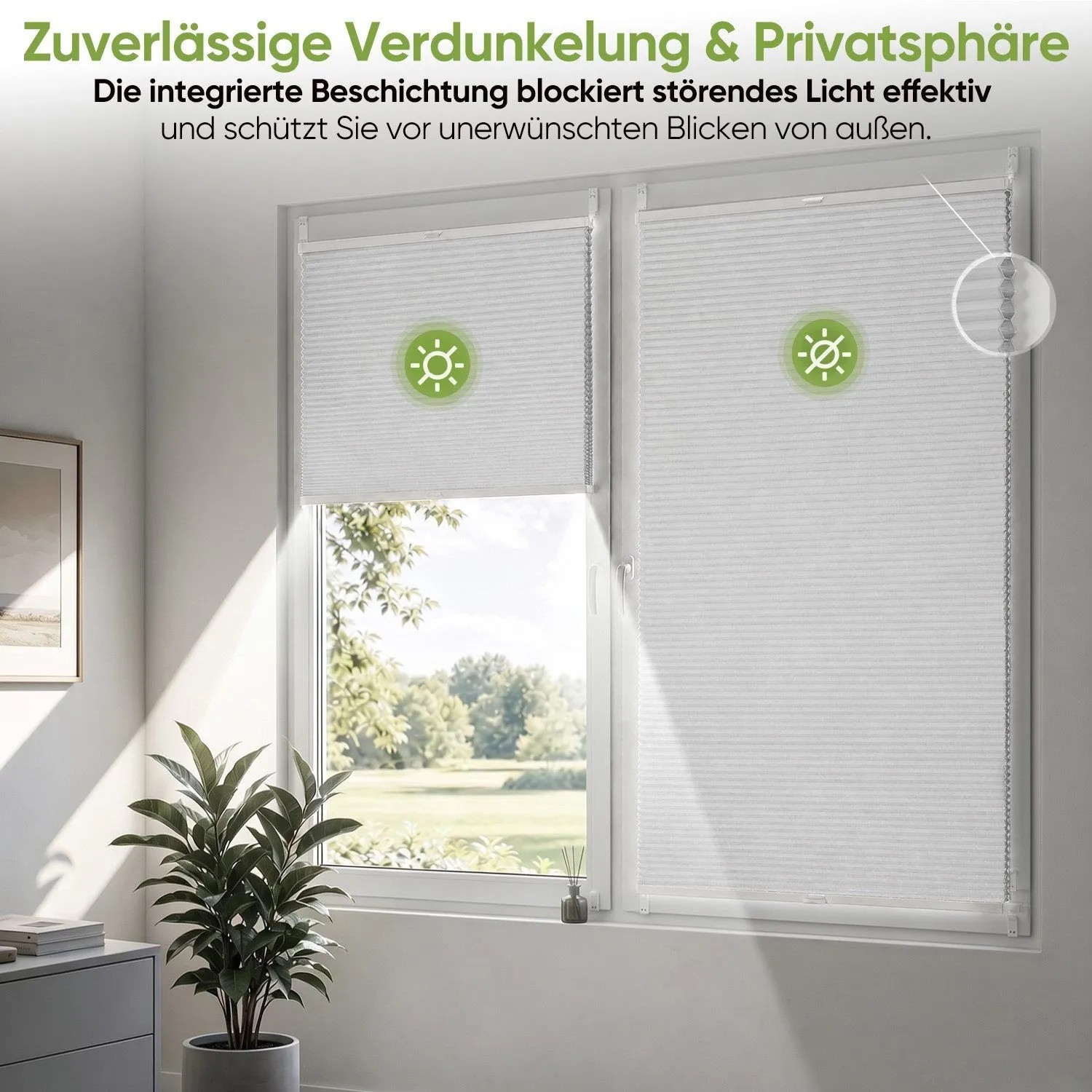 SALCAR Wabenplissee Thermo Plissee Klemmfix ohne Bohren Verspannt Verdunkelnd Blickdicht Weiß 110x130cm für Fenster und Tür Sonnenschutz Hitzeschutz_2