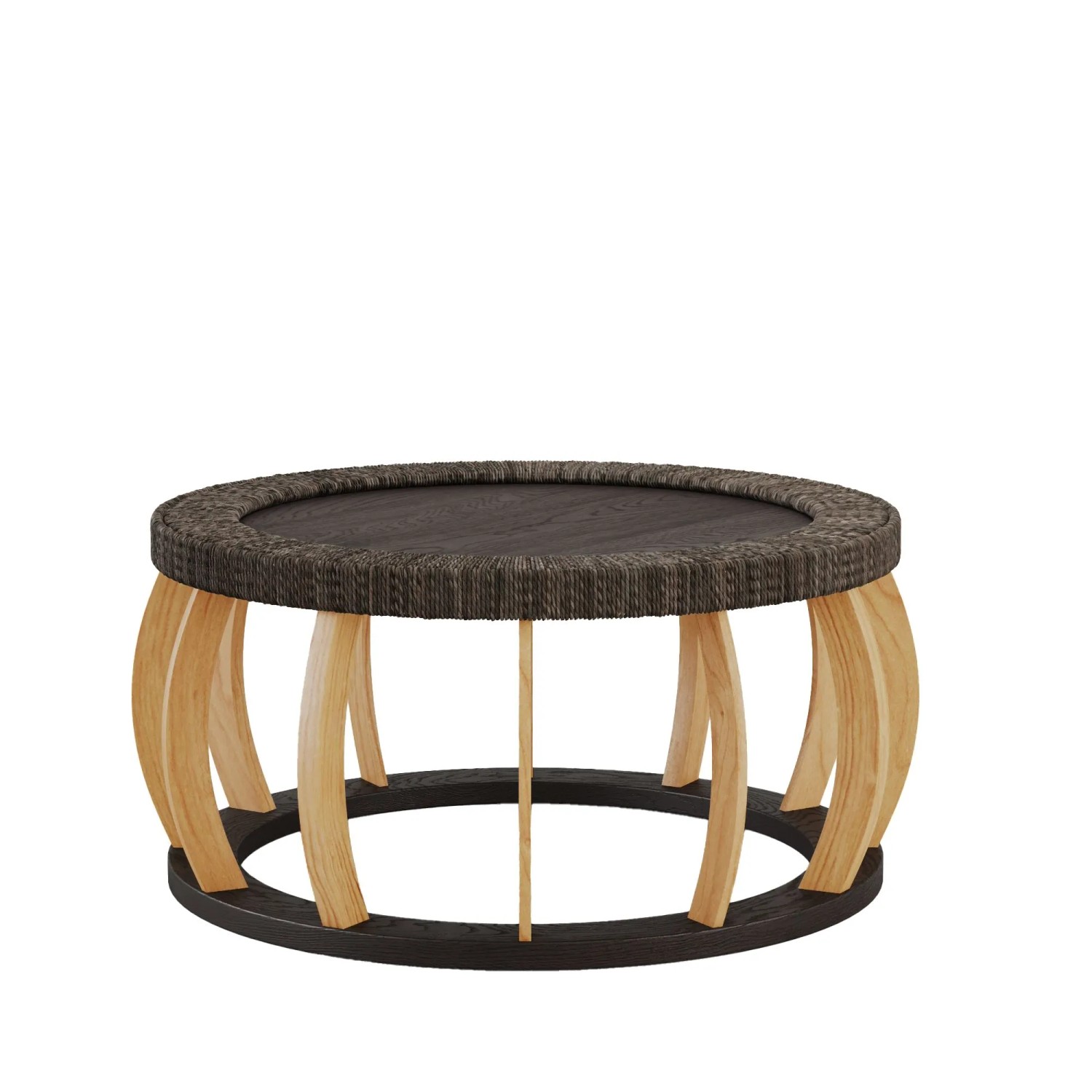 okwish Couchtisch mit Rattan Gebogenen Beinen Wohn-Esszimmer Küche 90x90x43cm Schwarz