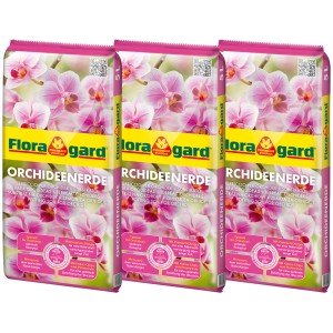 Floragard Orchideenerde, 3 Säcke à 5L, torffreie Spezialerde für Orchideen mit Pinienrinde und Dünger.