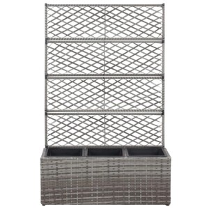 vidaXL Hochbeet mit Rankgitter 3 Töpfe 83x30x130cm Poly Rattan Grau 46935