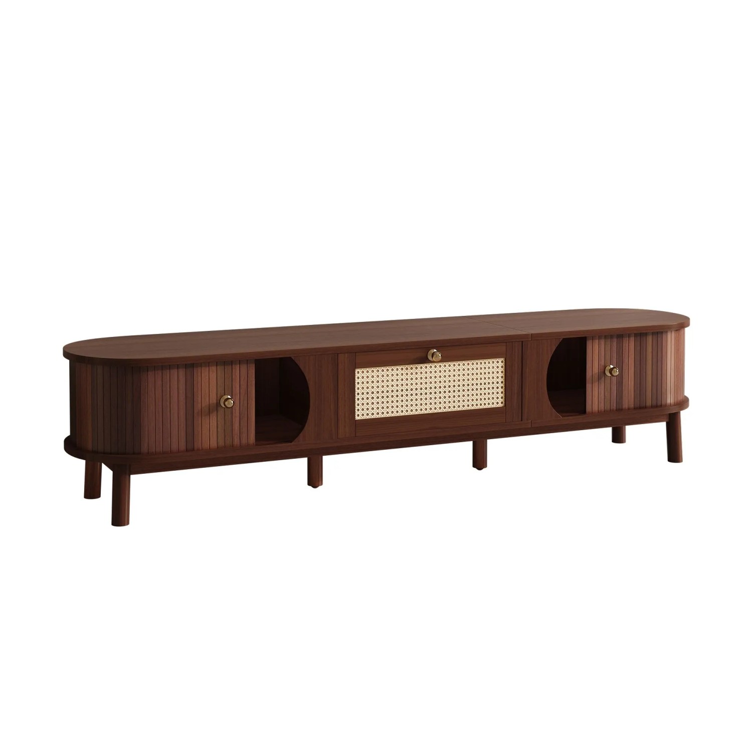 okwish TV Schrank mit Rattan Türen Schubladen Stauraum Wohnzimmer 170×39.5×38cm Braun
