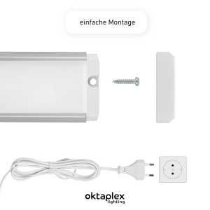 Oktaplex Riva LED Unterbauleuchte, dimmbar, mit Sensor, Aluminium, 58cm, 3000K, Warmweiß, mit Schalter, einfache Montage.