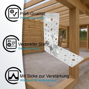 20er Set SOTECH Winkelverbinder 175x175 mm, 90 Grad, Stahl verzinkt mit Sicke.
