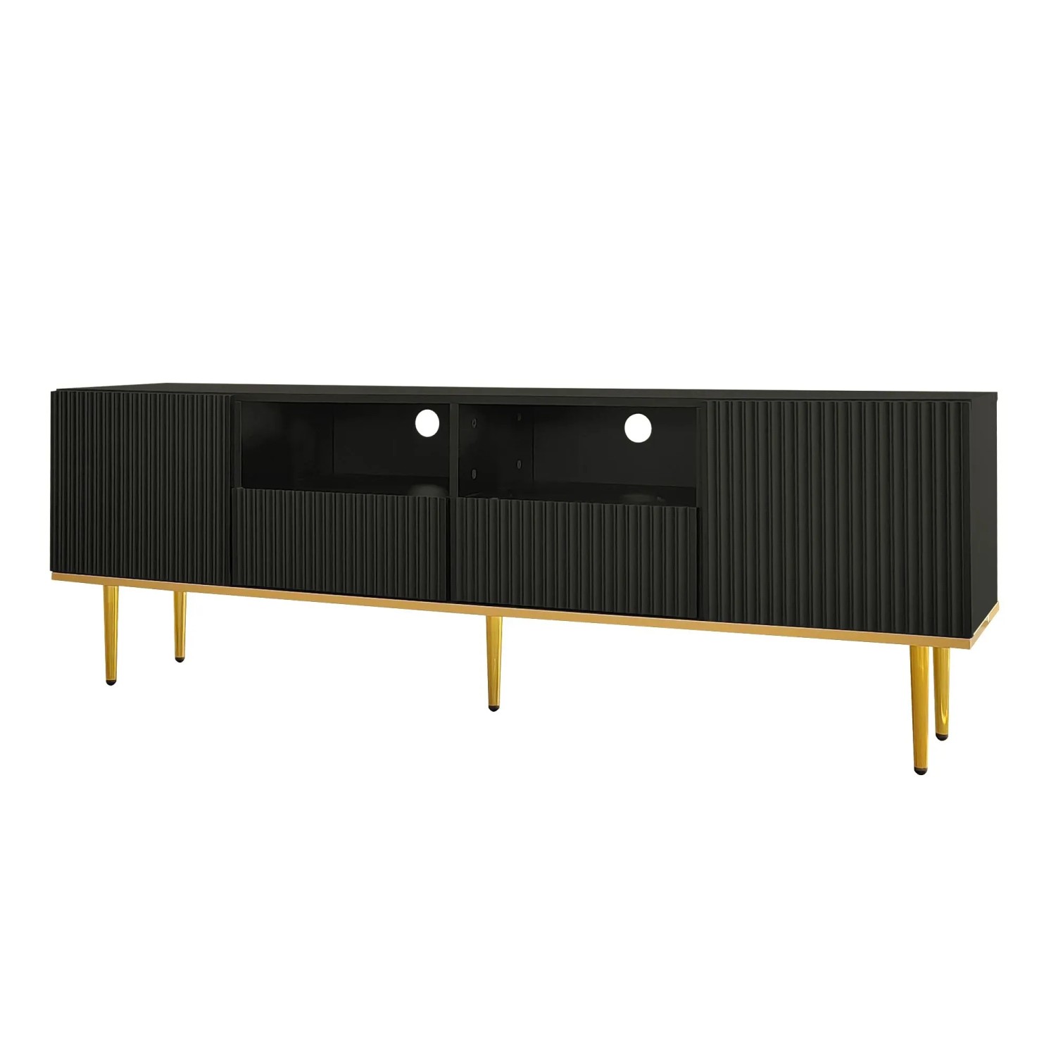 okwish TV Schrank mit Gold Füßen und Gold Rand für Wohnzimmer 165x36x55cm Schwarz