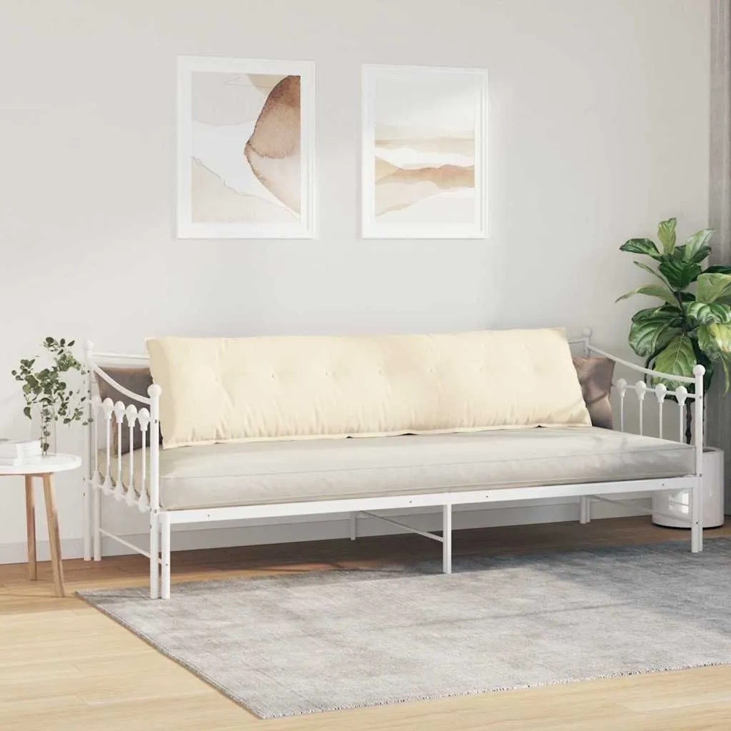 Cremefarbenes vidaXL Rückenkissen aus Cordstoff, 200x50 cm, auf weißem Tagesbett. Bietet Komfort & Rückenstütze.