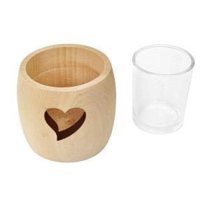 Erst-Holz Zirben Teelichthalter mit Glas und Ausschnitt Stern 3er Set