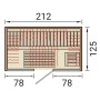 Skizze der Weka Infrarotkabine Osby 2 mit Maßen. Ideal für die Planung Ihrer neuen Infrarotkabine.