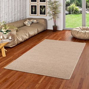 Snapstyle Sisal Teppich Natur Kies 80x400 cm im Wohnzimmer auf Holzboden.